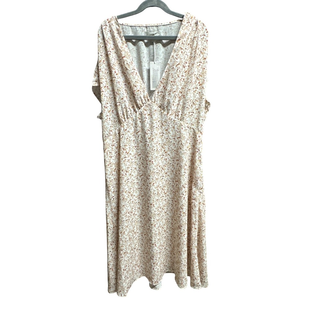 Outerknown Floral V-Neck Dress Side Zip Lined Knee Length Fall Dress Size L NWT